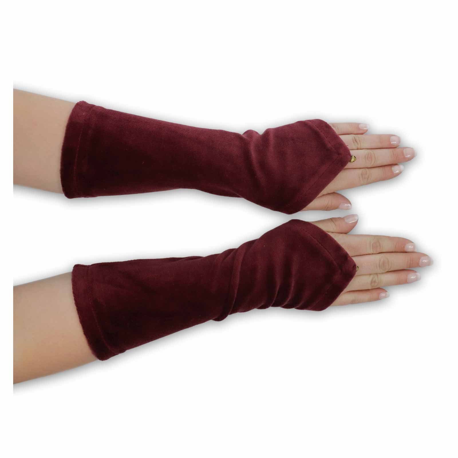 KUNST UND MAGIE Armstulpen Damen Samt Armstulpen Stulpen Handwärmer Handschuhe + Glöckchen Boho