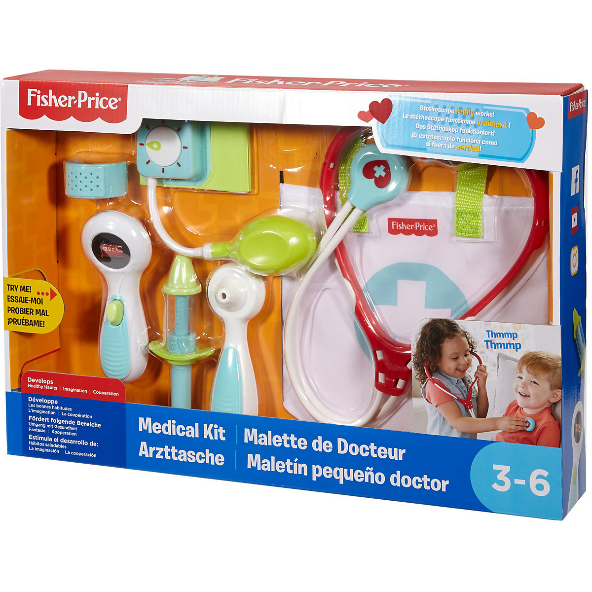 Fisher-Price Arzttasche (7 Teile), Kinder-Spielzeug, Kinder Arztkoffer