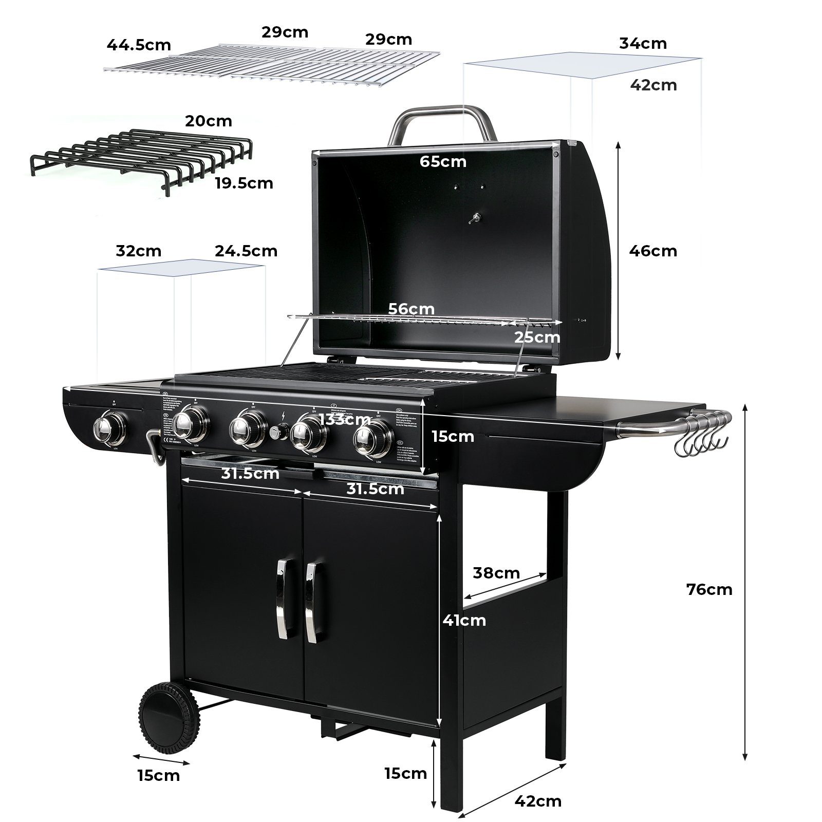 TLGREEN Gasgrill Gasgril BBQ Grillwagen 4+1 Brenner Große Grillfläche