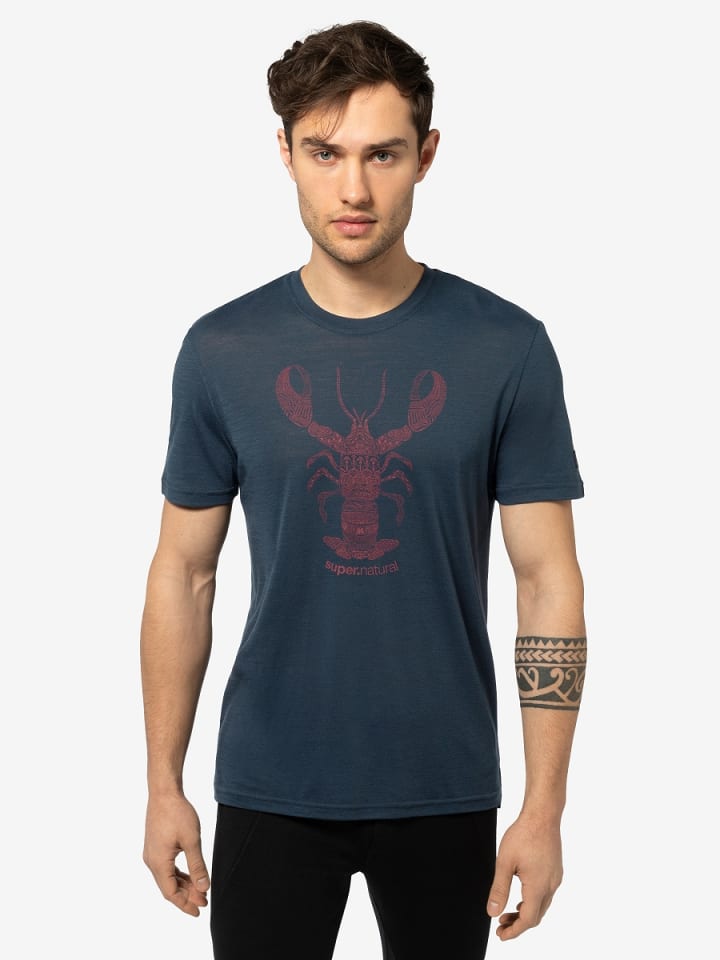 super.natural Merino T-Shirt TATTOOED LOBSTER in blau günstig kaufen S