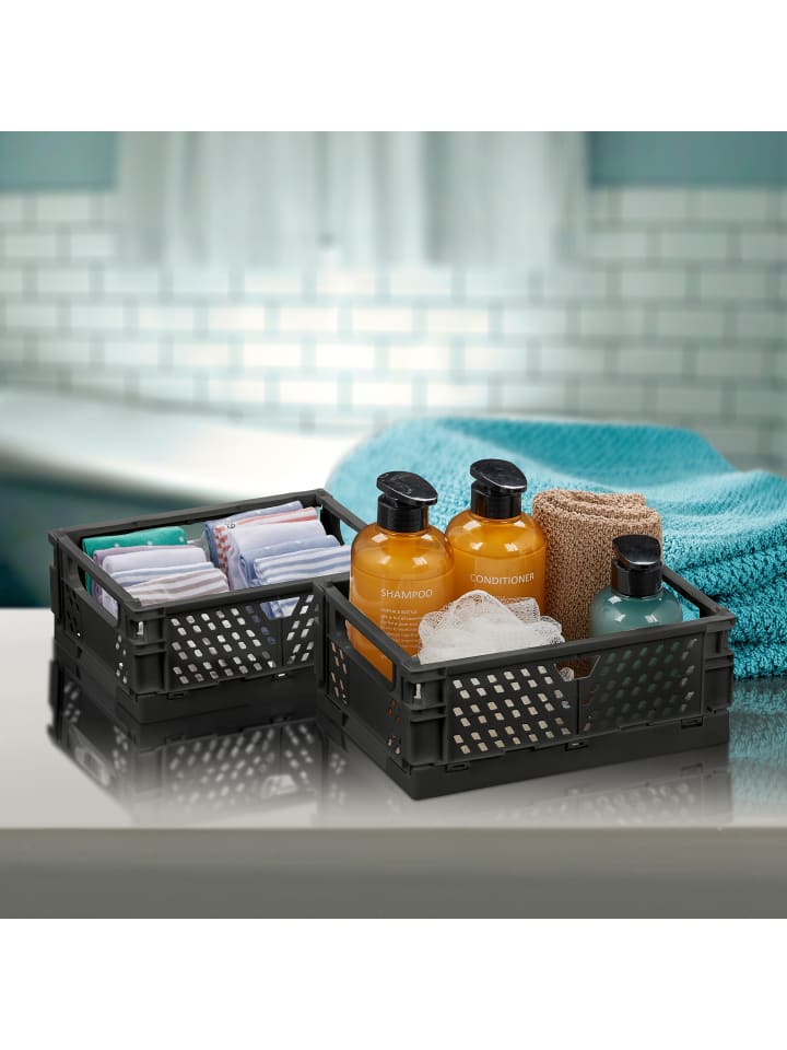 relaxdays 2 x Klappbox in Schwarz - (B)25 x (H)10 x (T)16,5 cm günstig kaufen onesize