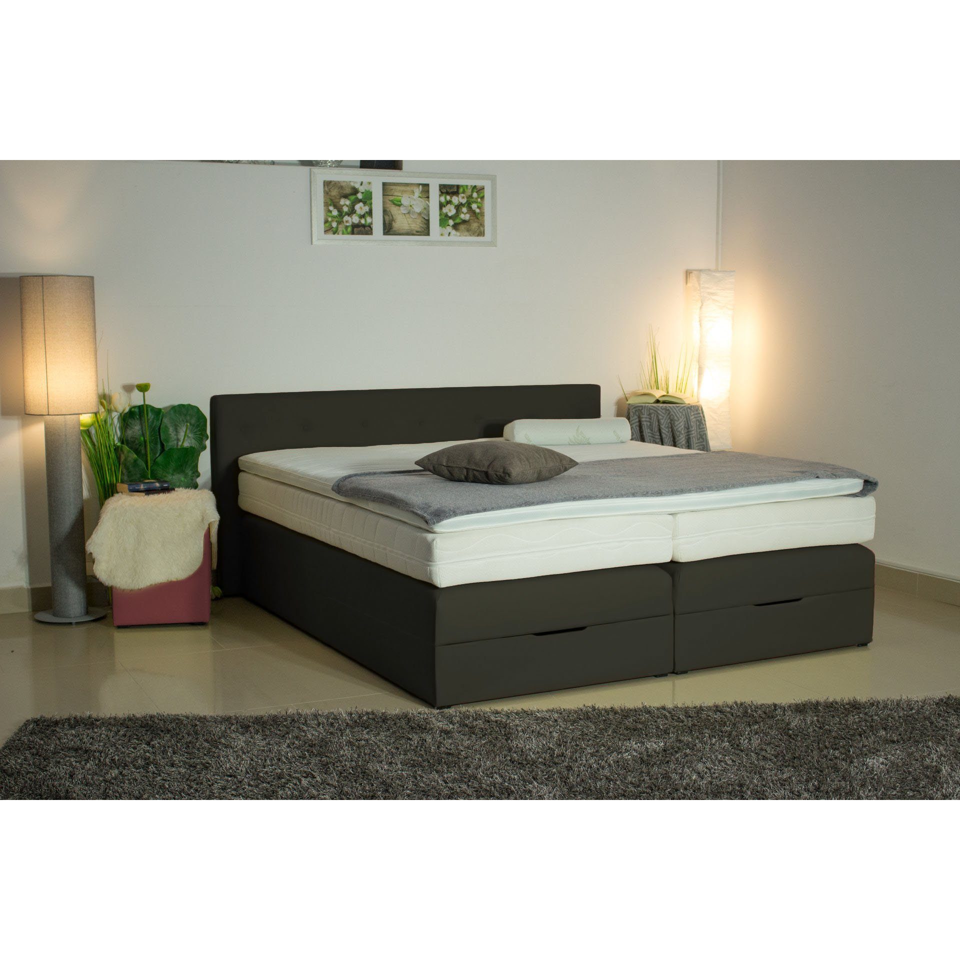 PAARA Boxspringbett 40GK mit Bettkasten Kopfteil verstellbar Stauraum, mit einzigartigem Belüftungssystem
