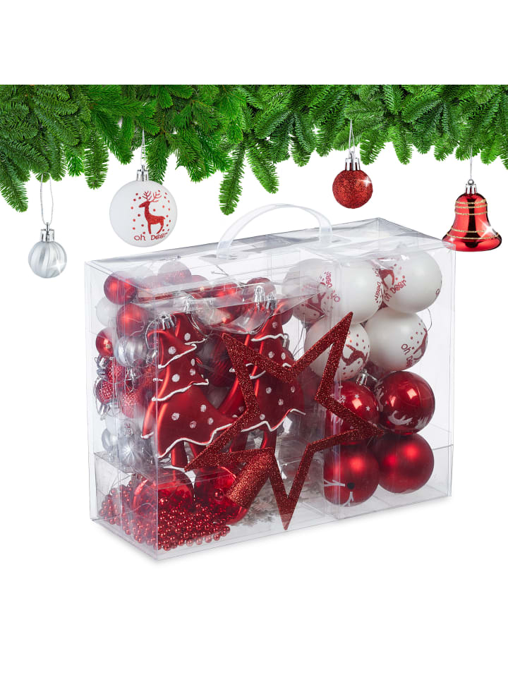 relaxdays 103-tlg. Weihnachtskugeln Set in Rot/ Weiß günstig kaufen onesize