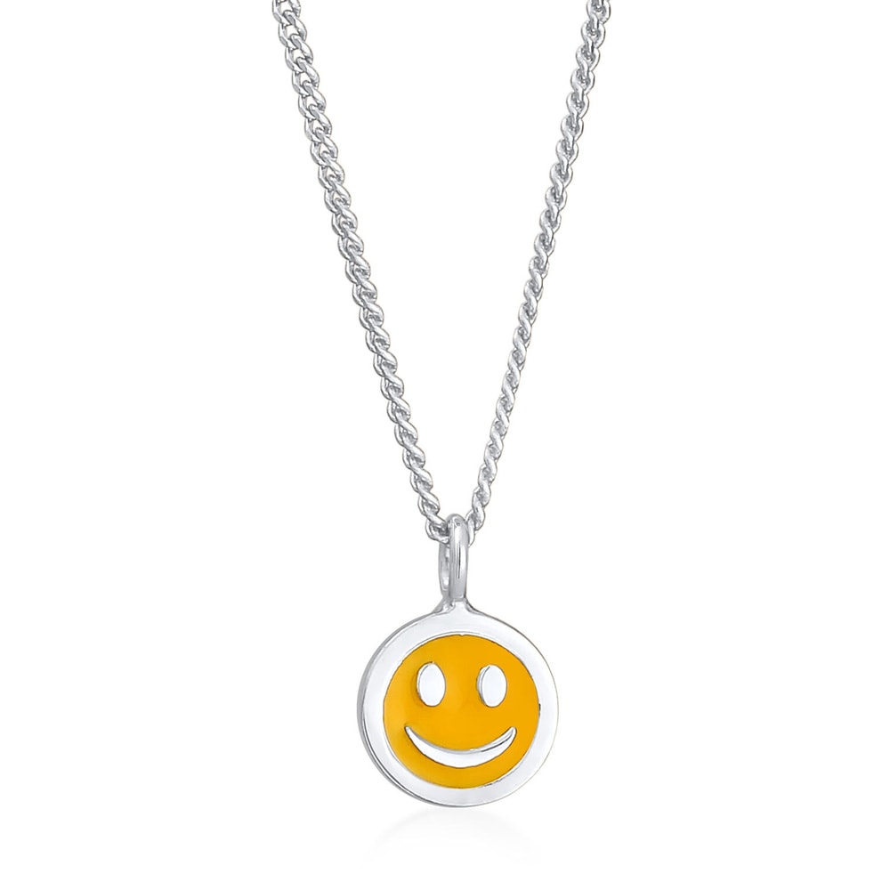 Elli Elli Collier Enfants Smile Emoji pendentif plaquette avec émail orange en argent  collier