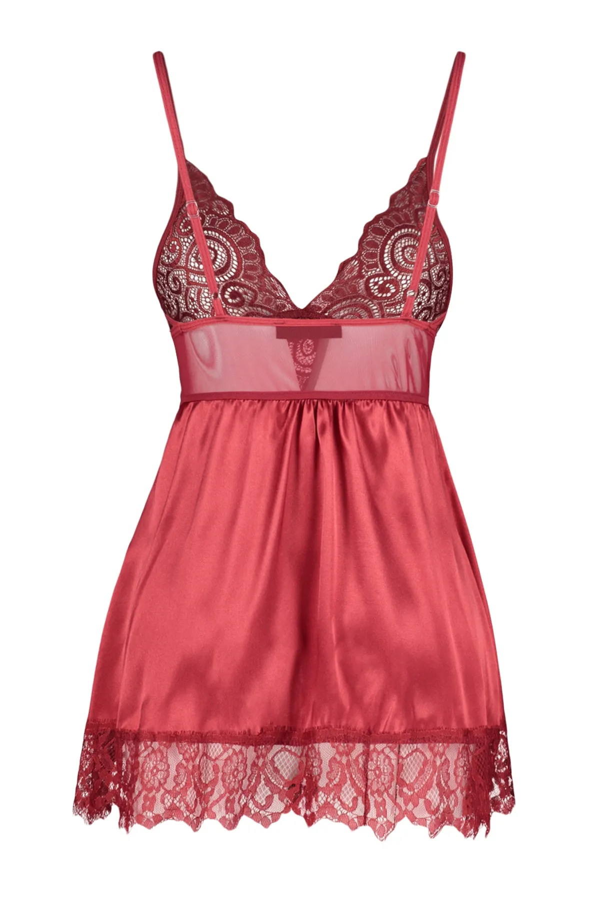 Trendyol Collection  Burgunderrotes Babydoll aus Satin mit Spitzendetail und Seilriemen THMSS22LL0001