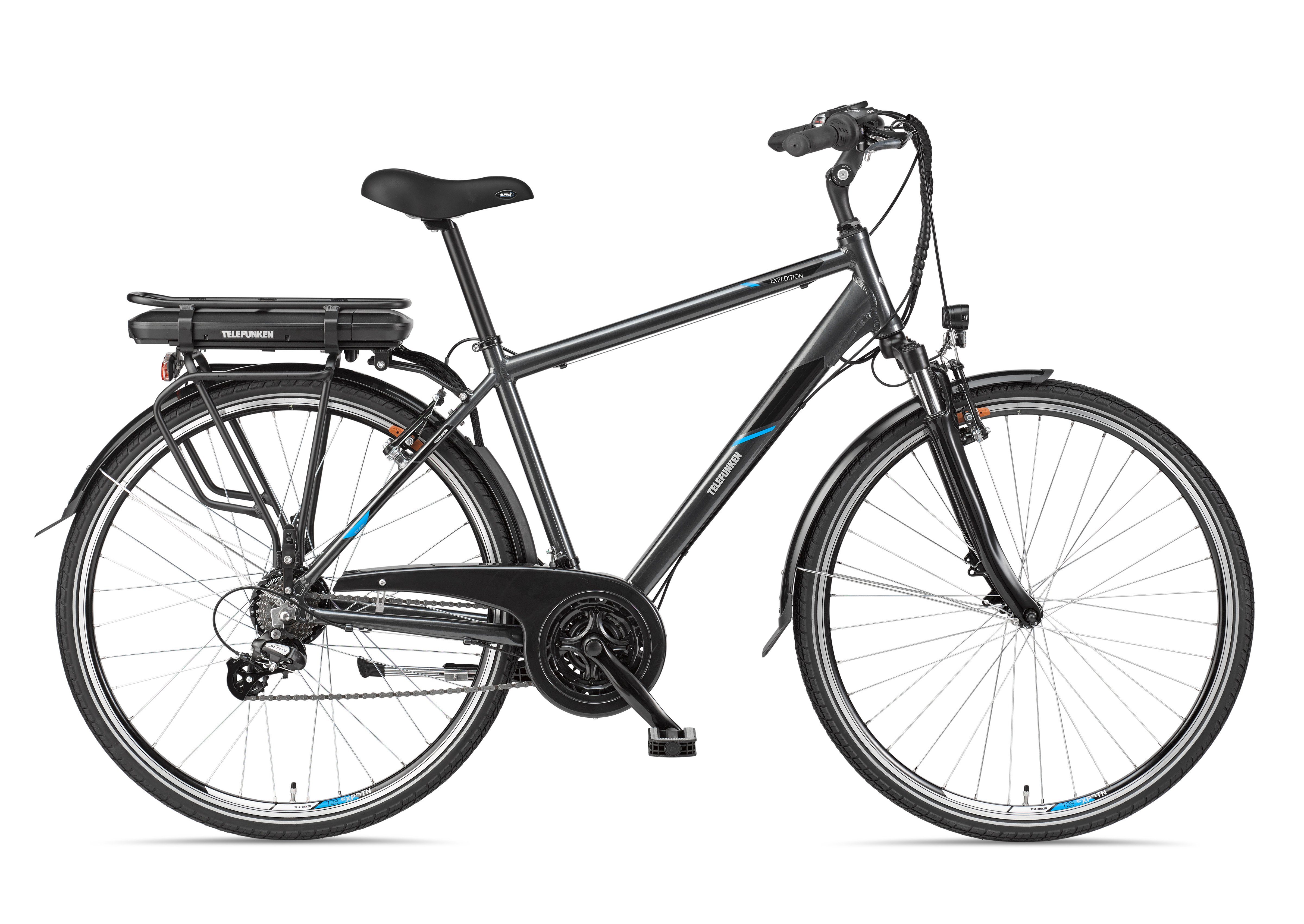 Telefunken E-Bike Expedition XT481, 21 Gang Shimano, Heckmotor, 374,4 Wh Akku, mit Fahrradtasche
