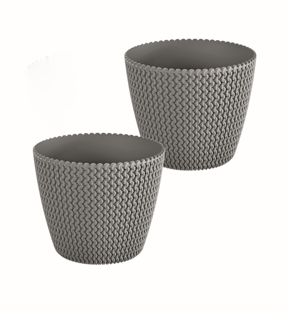 Powertec Garden Blumentopf in Strickoptik, ca. 5 Liter, Steingrau - 2er Set