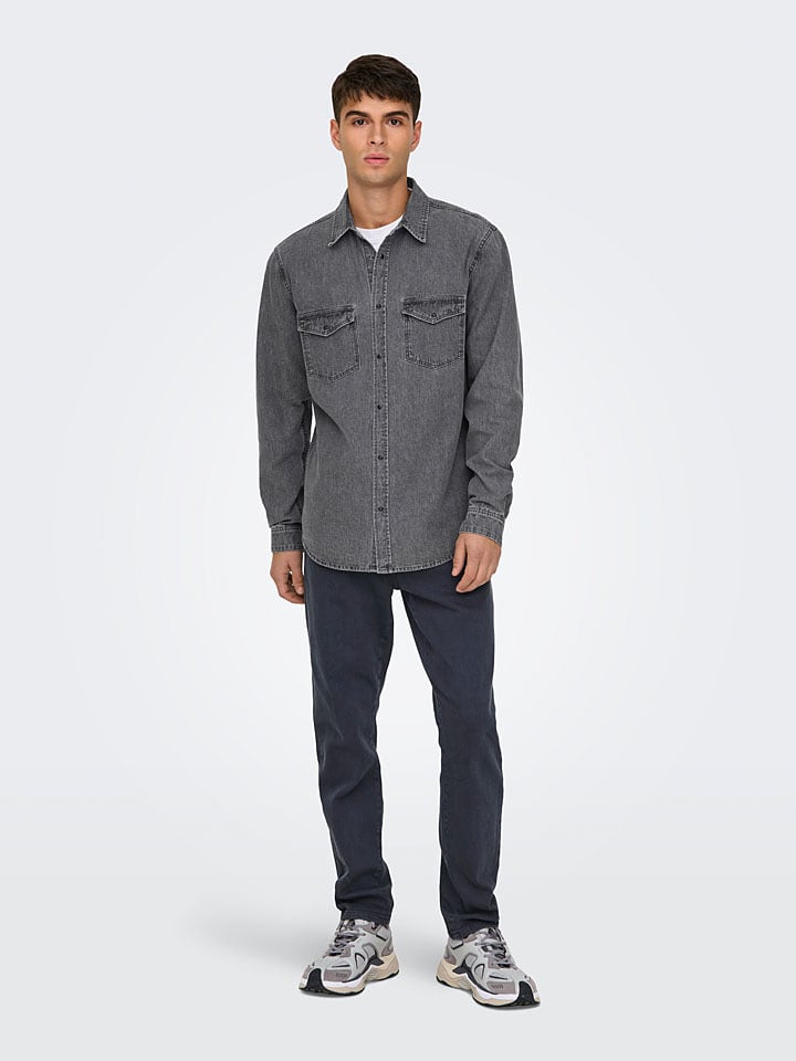 ONLY & SONS Jeanshemd - Regular fit - in Grau günstig kaufen