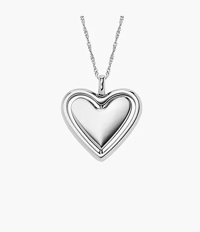 Fossil Kette Legacy Heart Anhänger drehbar Edelstahl