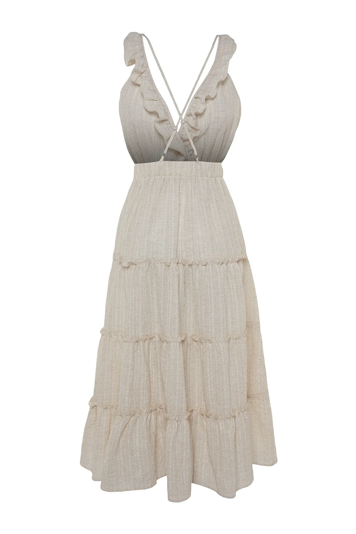 Trendyol Collection  Beiges Maxi-Strandkleid mit gewebten Rüschen TBESS23EL00281