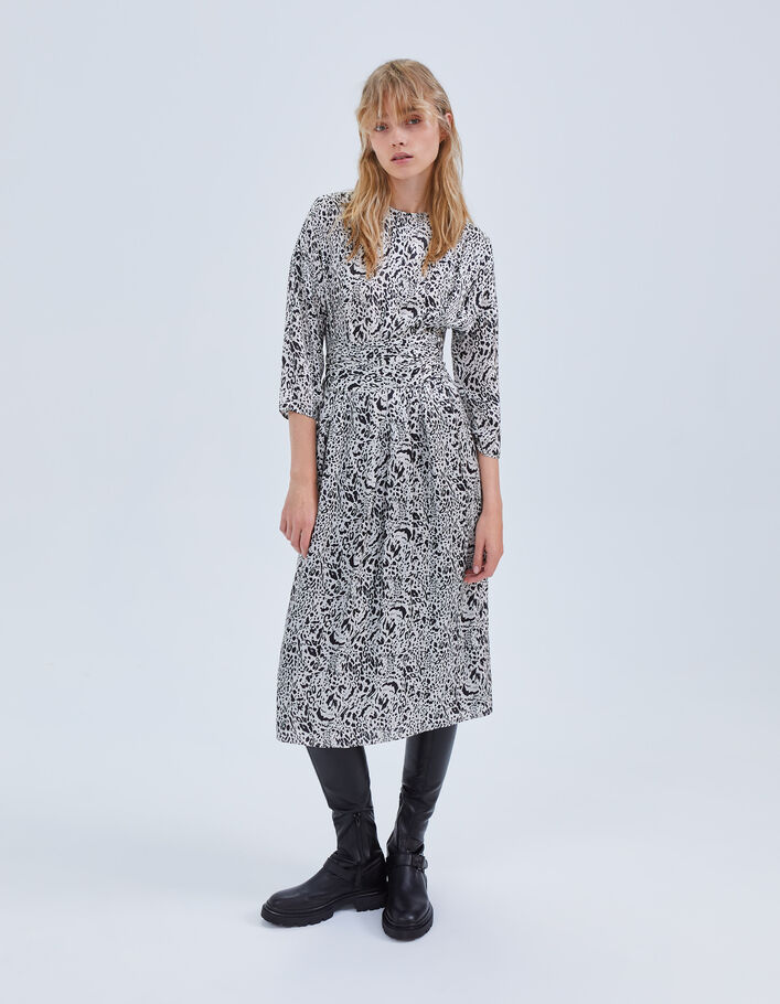 Robe midi blanc cassé imprimé animalier Femme