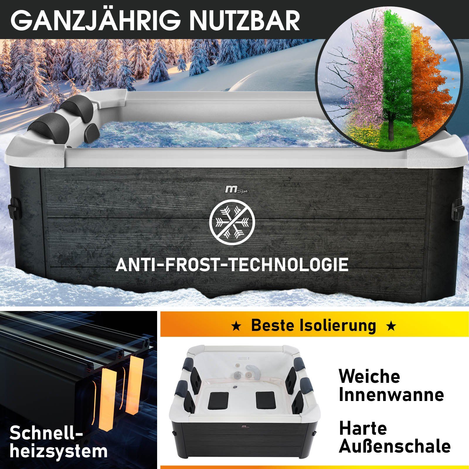 BRAST Whirlpool MSpa Oslo mit Fester Außenwand, LED-Beleuchtung mit 20 Farben, (für 6 Personen, 160x160x65cm, 120 Massagedüsen), Ganzjähriger Einsatz Winterfest, In & Outdoor Pool