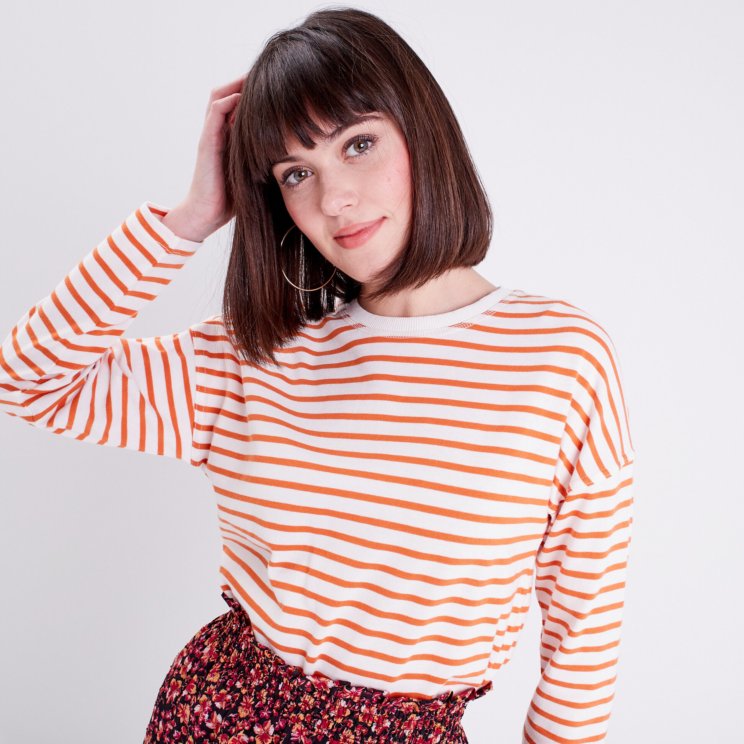 T-shirt manches longues orange corail femme | Cache Cache