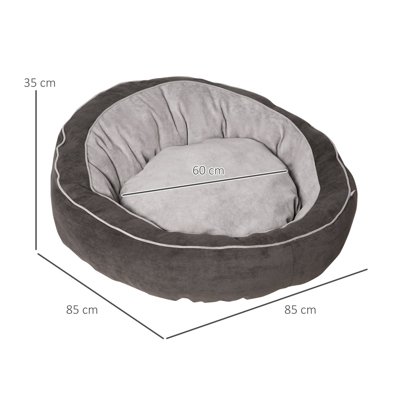 PawHut Hundebett Hundematte Hundekissen Hundematratze rundes Tierbett Hundesofa Haustierbett für Hunde Katzen Leinenartiges Polyester Dunkelgrau Creamweiß 85 x 85 x 35 cm