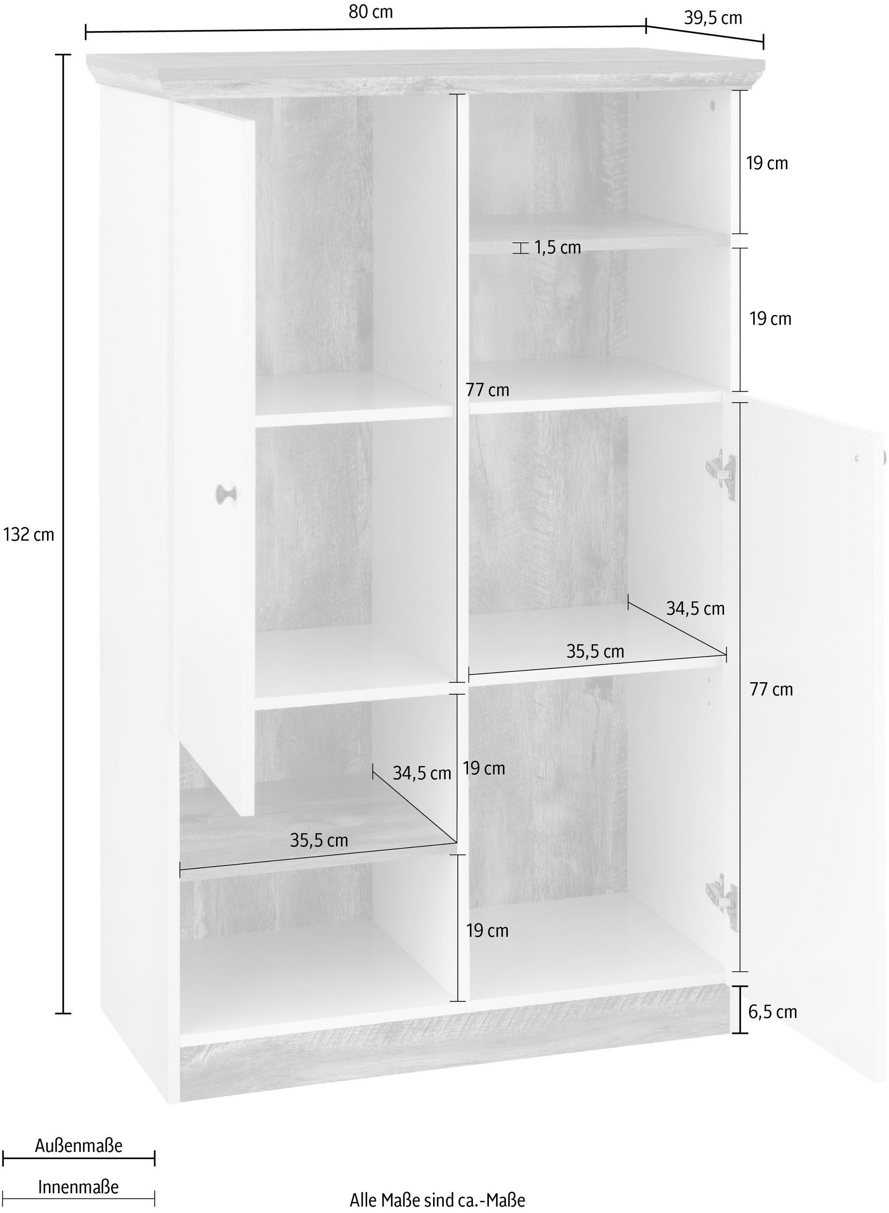 loft24 Mehrzweckschrank Casper 2 Türen, im Landhausstil, Breite 80 cm