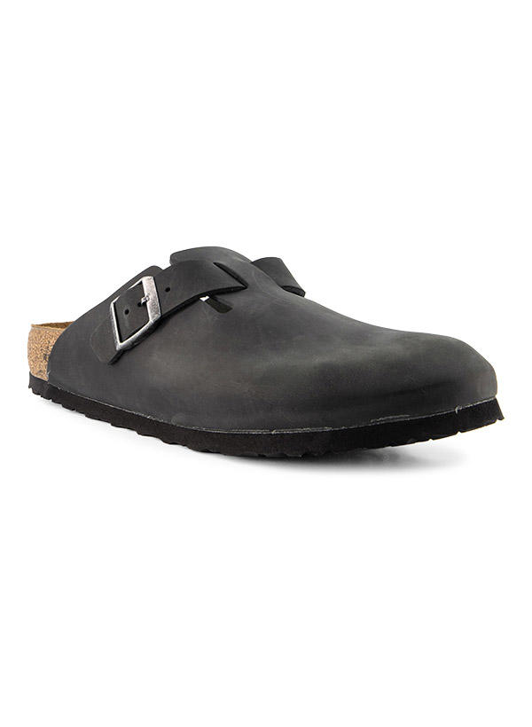 BIRKENSTOCK, Pantoffeln, Nubukleder geölt, Schmale Passform, schwarz