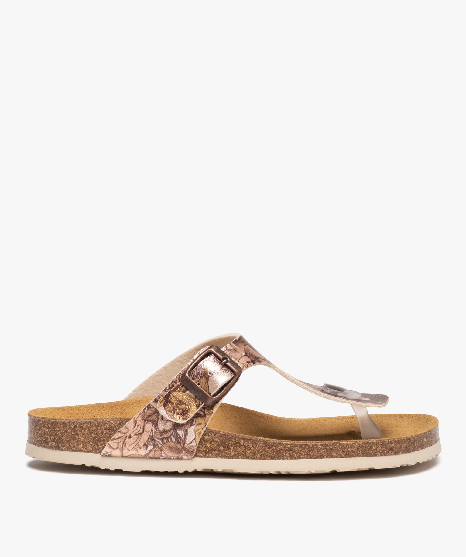 Mules femme à bride entre-doigts imprimée rose | GEMO