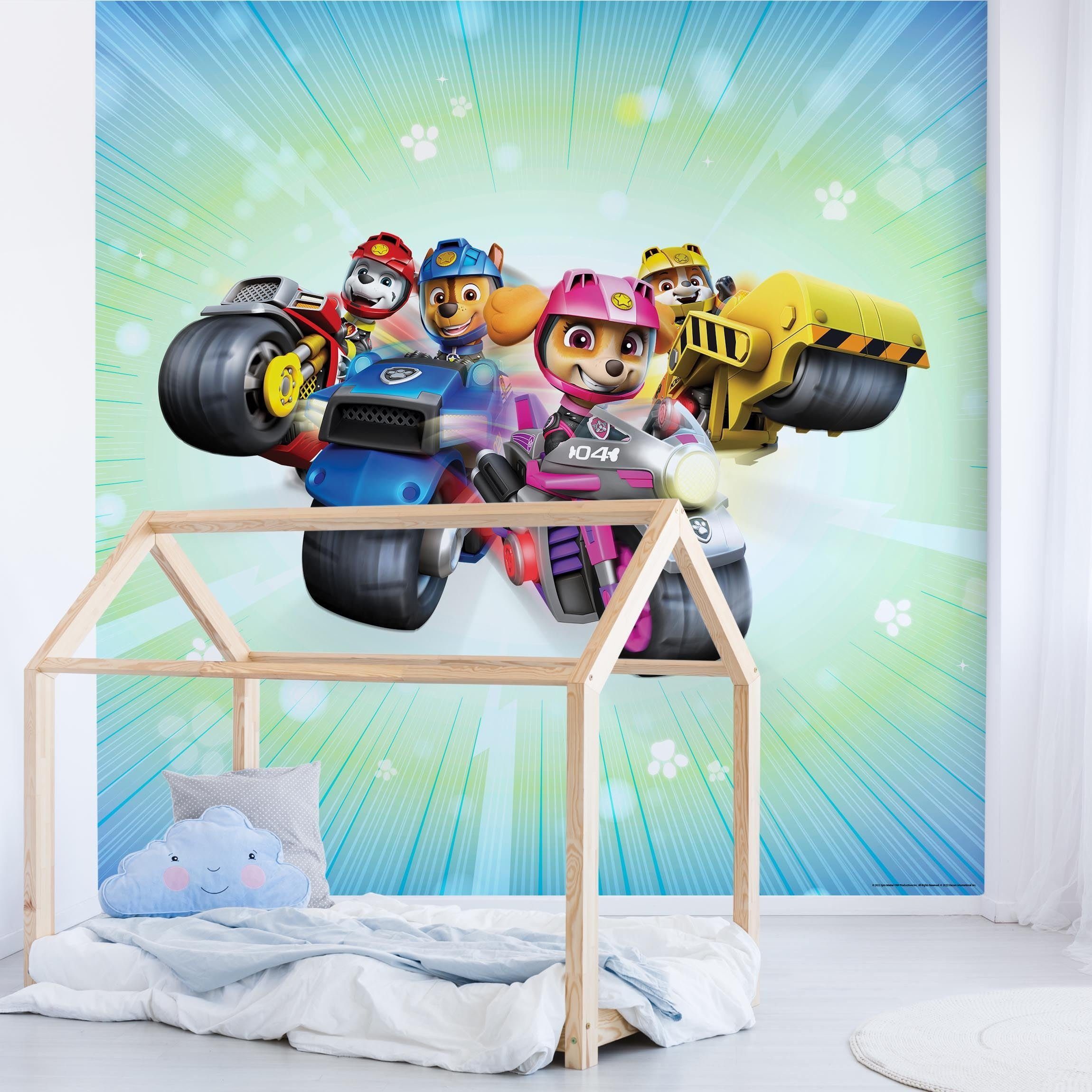 Bilderdepot24 Kindertapete Kinderzimmer PAW Patrol Moto Pups Action Blau Kinder Wanddeko Motorrad, Glatt, Matt, (Inklusive Gratis-Kleister oder selbstklebend), Mädchenzimmer Jungenzimmer Babyzimmer Bildtapete Fototapete Wandtapete