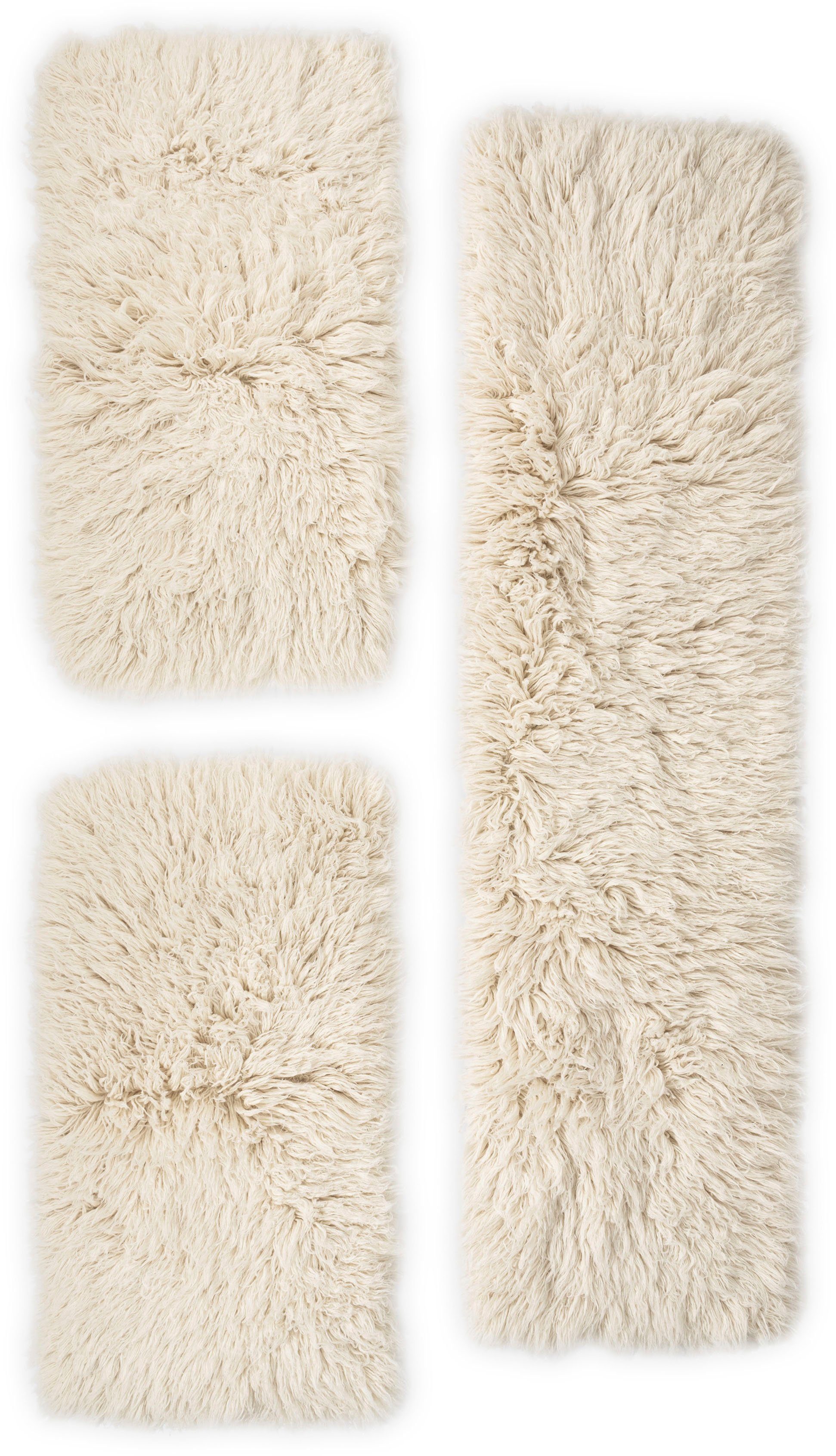 Bettumrandung Flokati XXL THEKO, Höhe 10 mm, (3-tlg), original griechischer Flokati, Läufer-Set für das Schlafzimmer