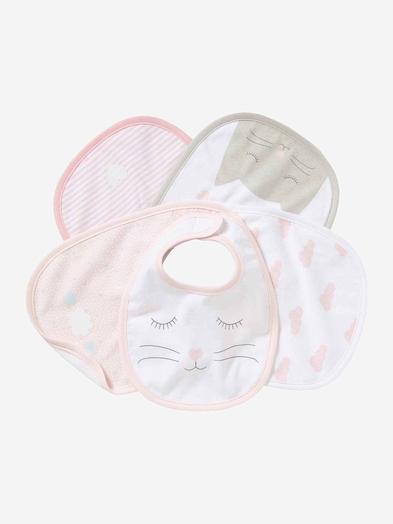 Lot de 5 bavoirs naissance lot chat rose