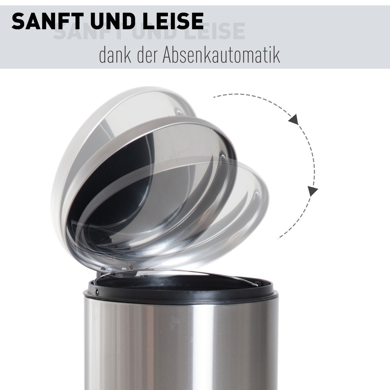 HOMCOM Treteimer mit Inneneimer Pedal-Mülleimer Klappdeckel Abfallsammler Edelstahl Silber 30L