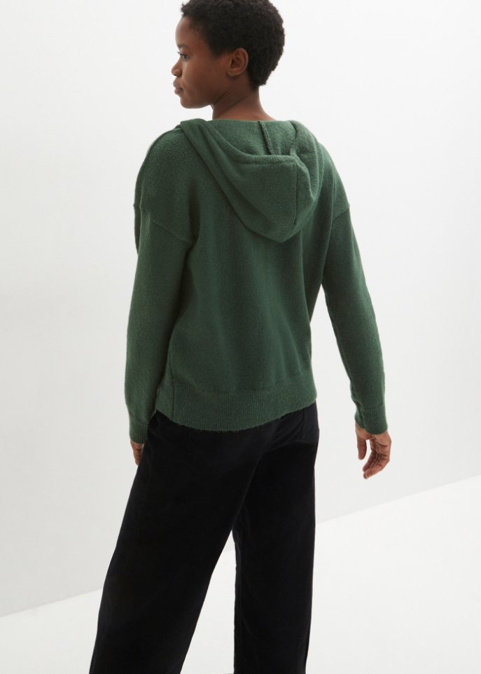 Strick-Pullover mit V-Ausschnitt und Kapuze