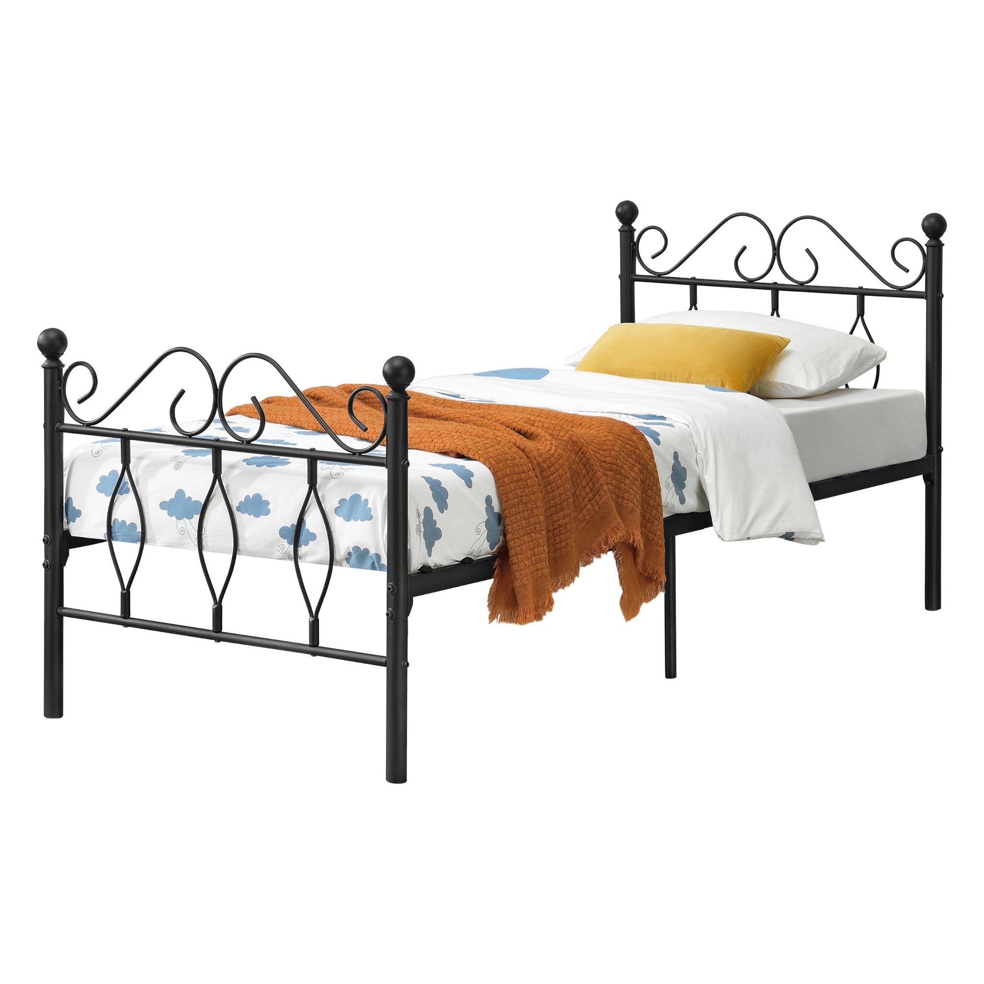 en.casa Metallbett, Apolda Metallbett mit Lattenrost schwarz 90x200 cm