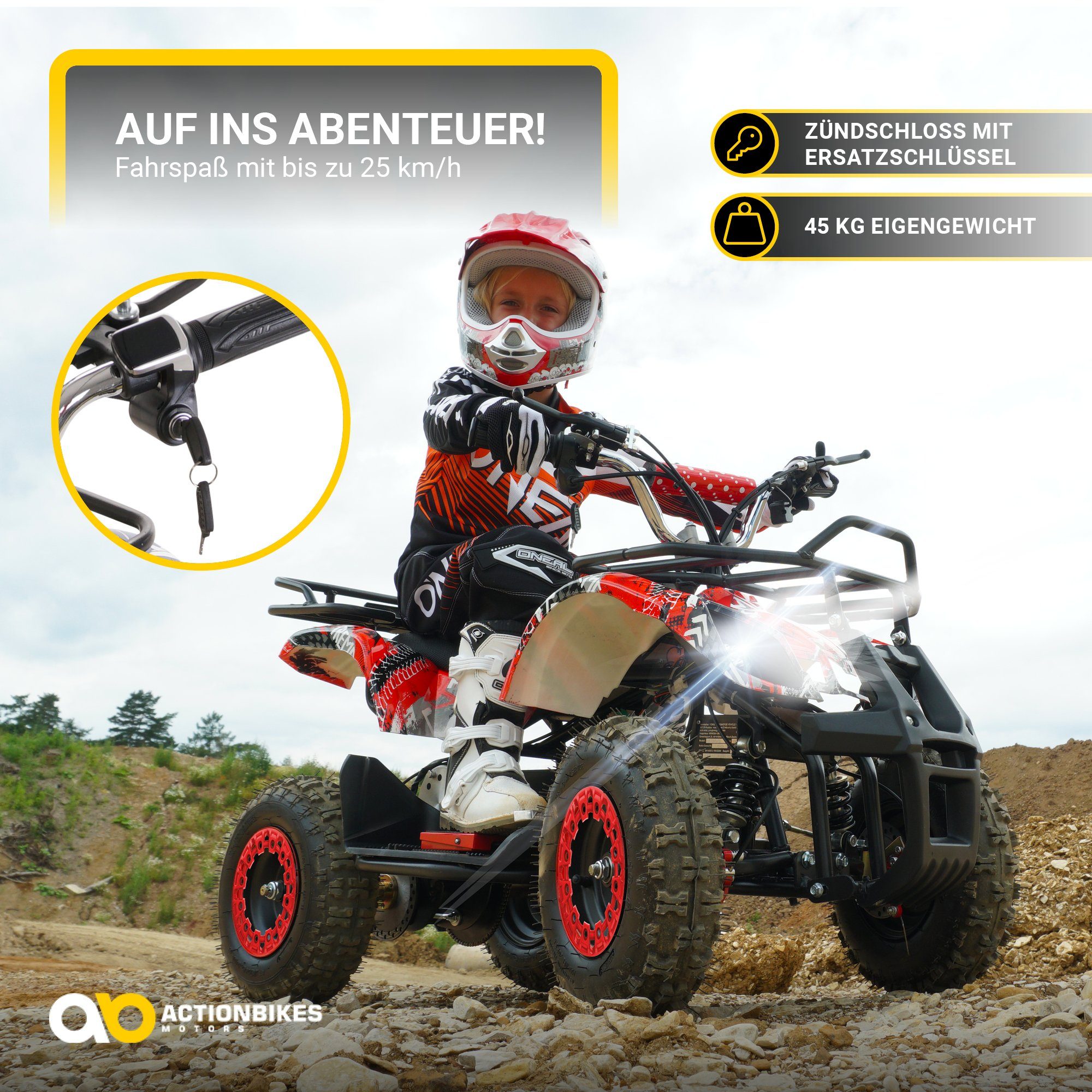 Actionbikes Motors electric children's quad children's electric quad Torino ATV 1000 W 36 V, load capacity 50 kg, (1 piece), pocket quad - safety touch - perforated disc brake - up to 25 km/h