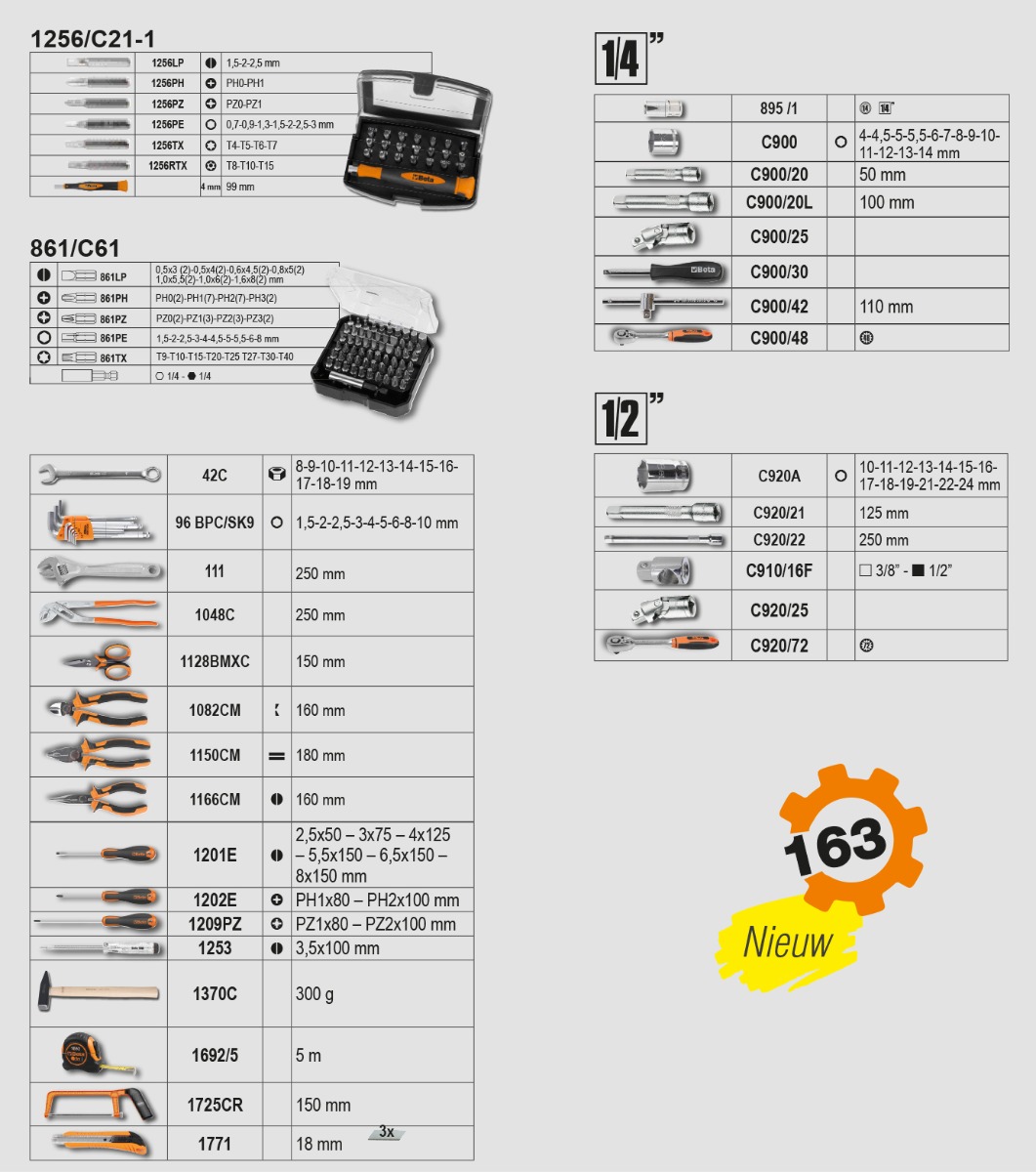 Beta 020566010 2056E Valigetta portautensili completa da 163 pezzi