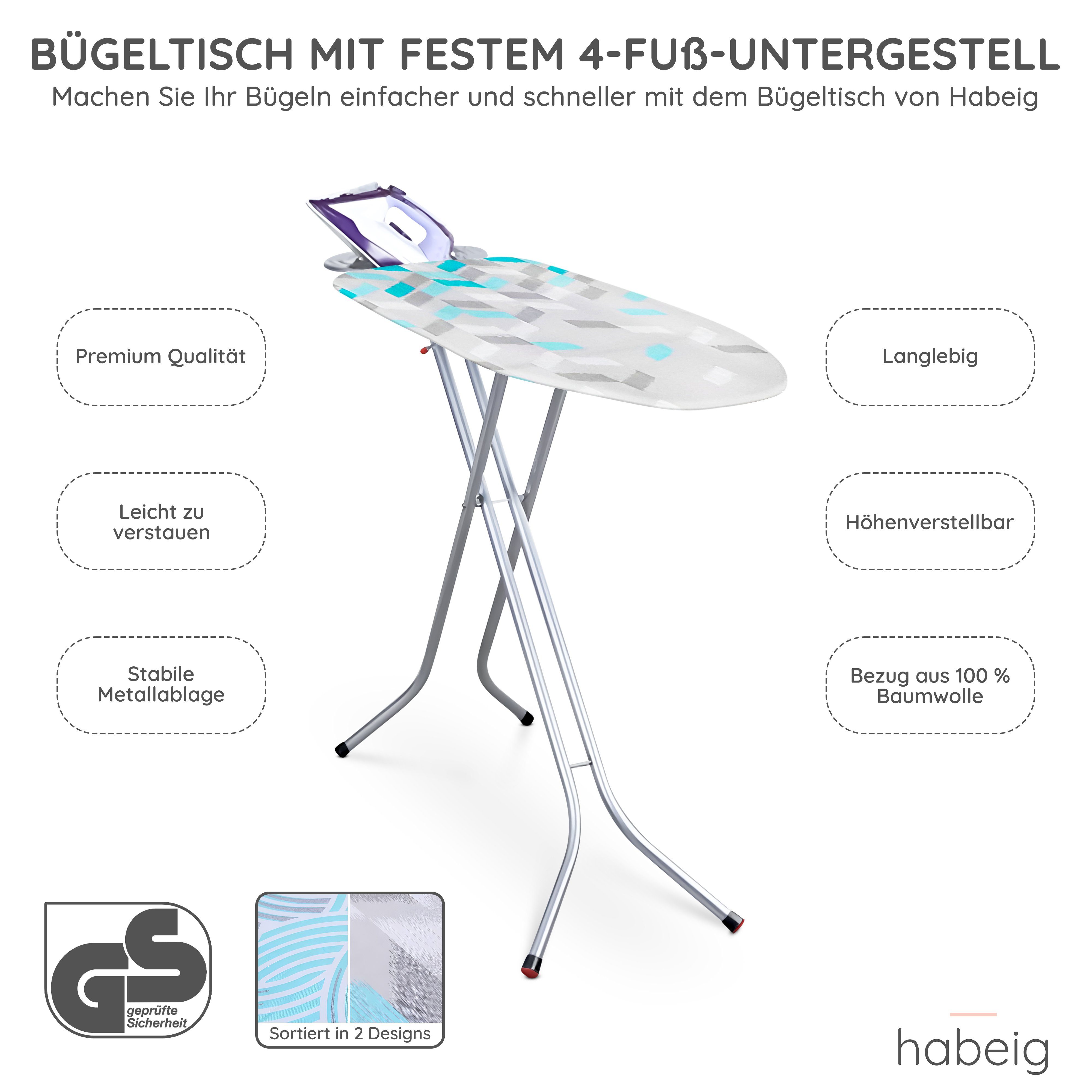 habeig Aktivbügeltisch Bügelbrett Bügeltisch Elektro Steckdose Bügelfläche 120x38 cm, Bügelfläche 120,00x38,00 cm, inkl. Steckdose