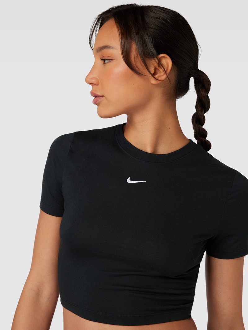 Crop Top mit Logo-Stitching in schwarz