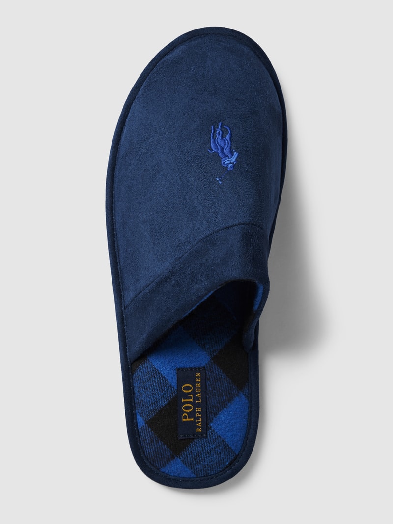 Hausschuhe mit Label-Stitching Modell 'KLARENCE' in marineblau