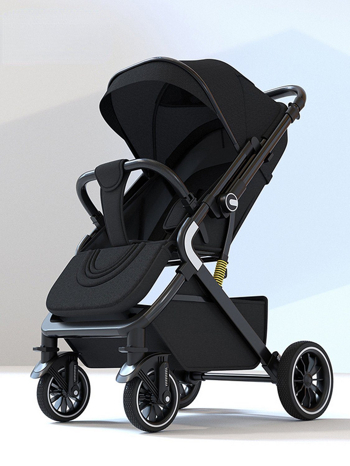 TPFLiving Kinder-Buggy Kinderwagen Buggy Babywanne 5-Punkt-Sicherheitsgurt mit Sonnenschutz, verstellbare Rückenlehne, wendbare Babyschale, Grau