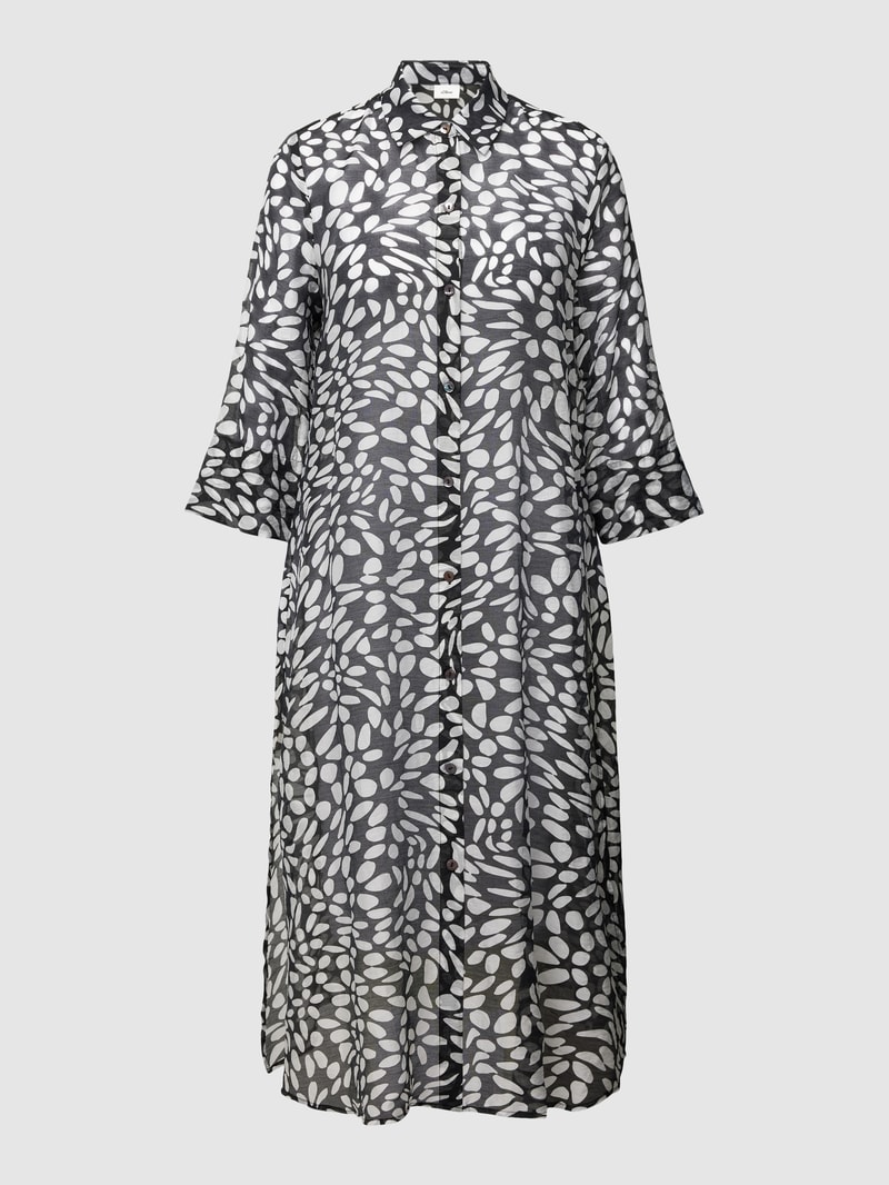 Knielanges Hemdblusenkleid mit Allover-Muster in schwarz