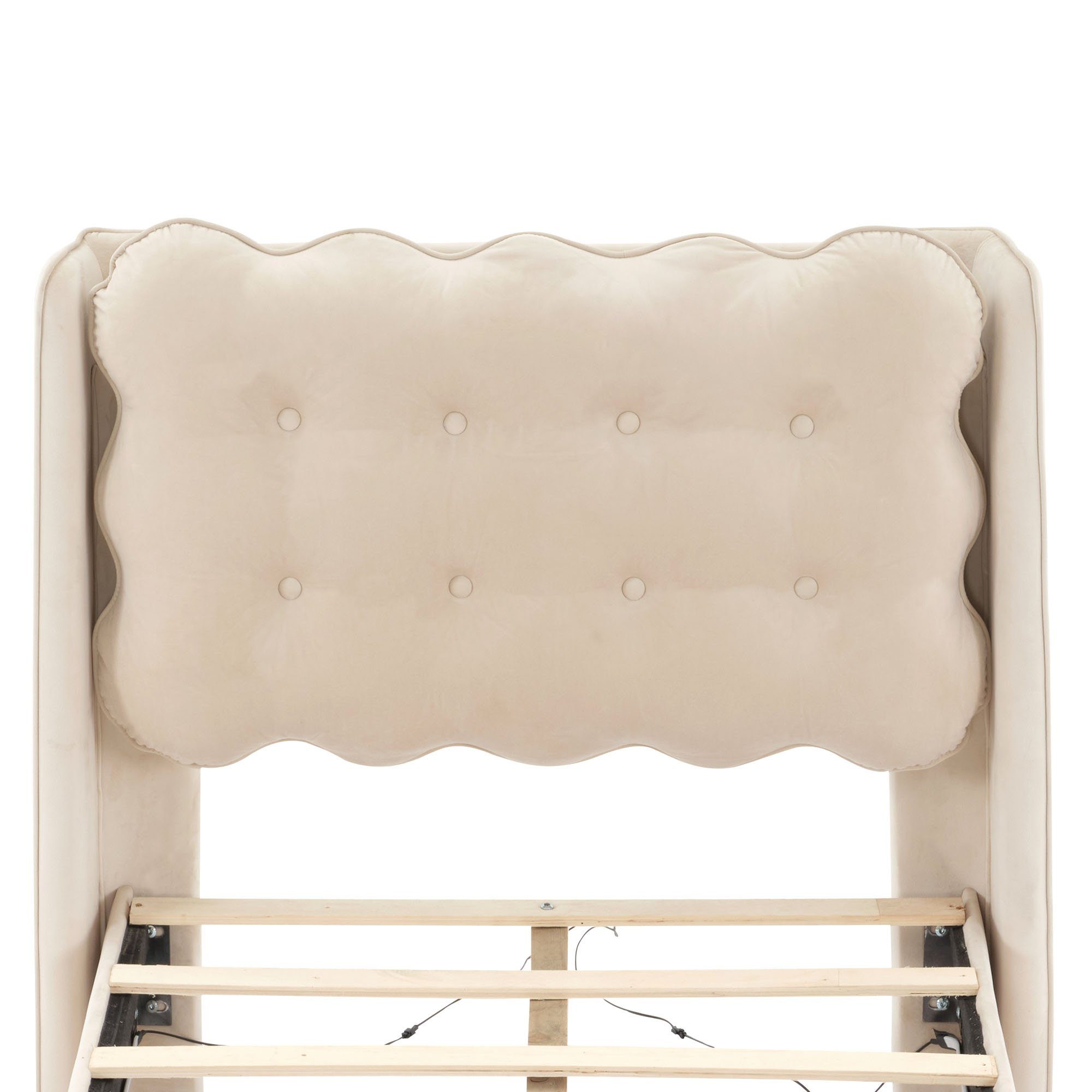 Flieks Polsterbett, Kinderbett Einzelbett mit warmgelben Lichtstreifen 90x200cm Samt