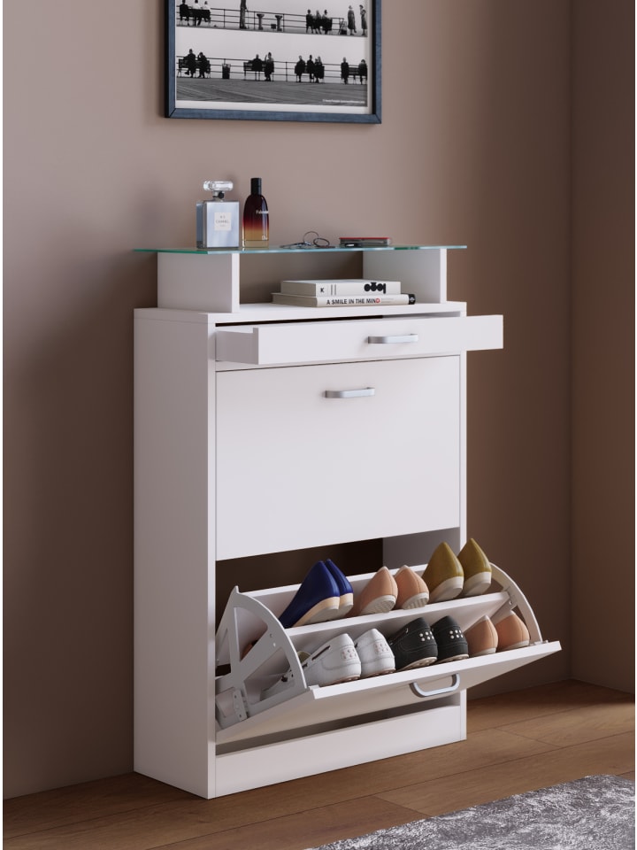 VCM  Holz Regal Schuhschrank Schuhkipper Klappen Braso in Weiß günstig kaufen onesize