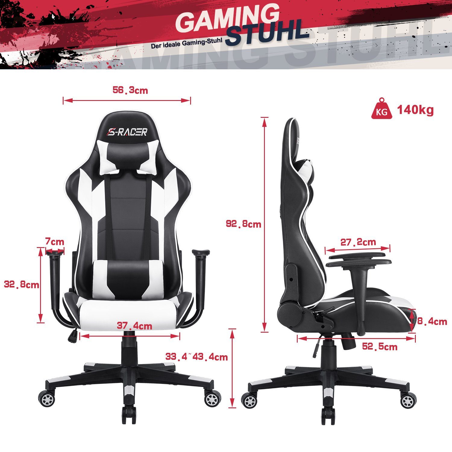 HOMALL Gaming Chair Gaming Stuhl hoher Rückenlehne PC Ergonomischer Rennstuhl mit (Set)