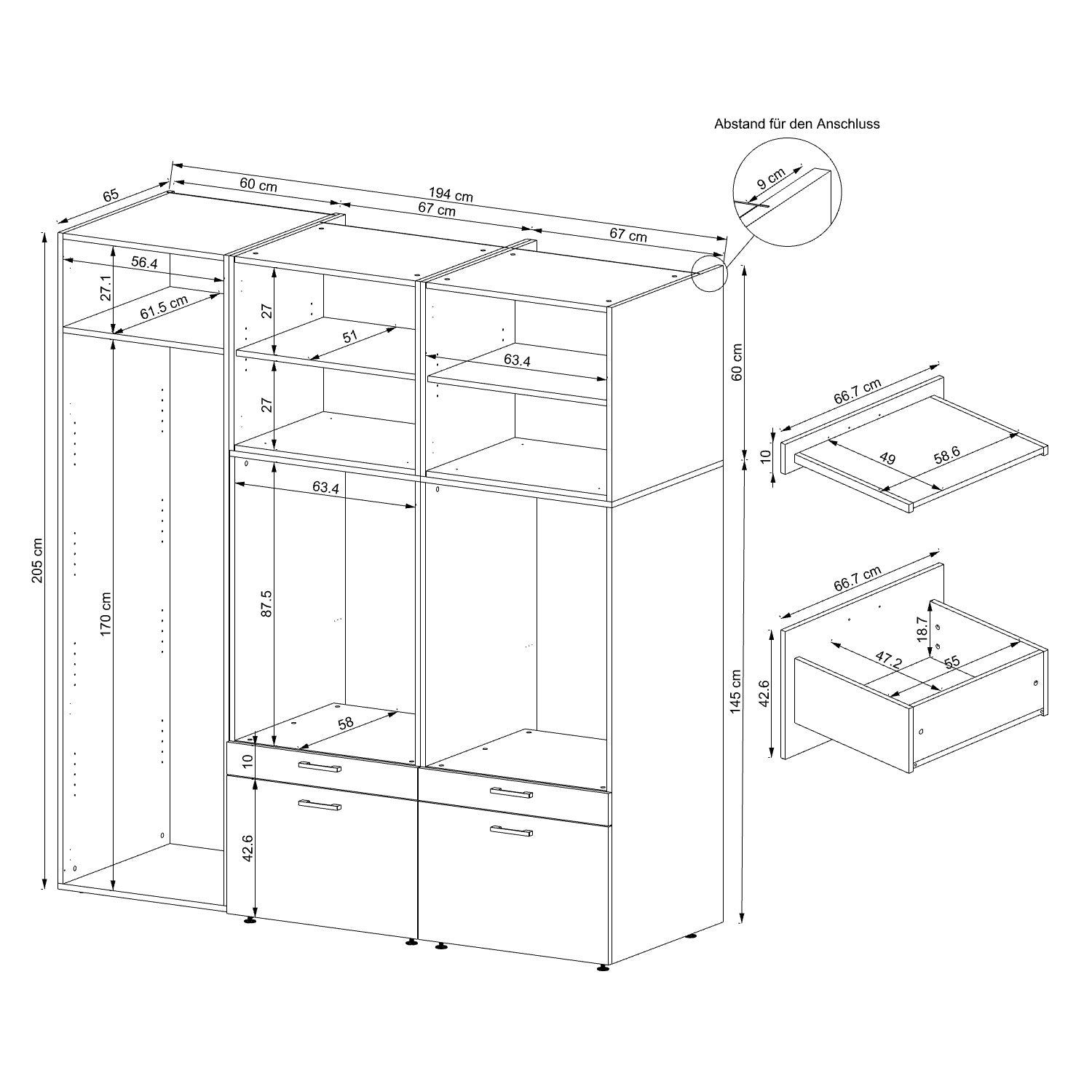 Roomart Waschmaschinenumbauschrank (Waschmaschinenschrank Trocknerschrank mit Schrankaufsätzen Waschturm)