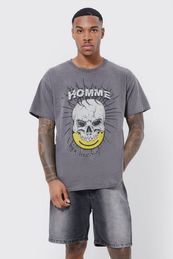 Oversize T-Shirt mit Totenkopf Homme Print