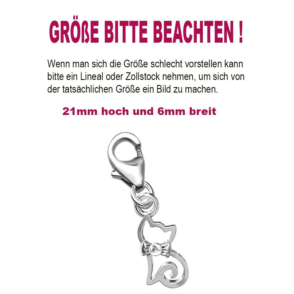 Limana Charm-Einhänger Kleine Charm Katze 925 Sterling Silber Anhänger für Armband, Charmanhänger Kettenanhänger mit SWAROVSKI® Stein