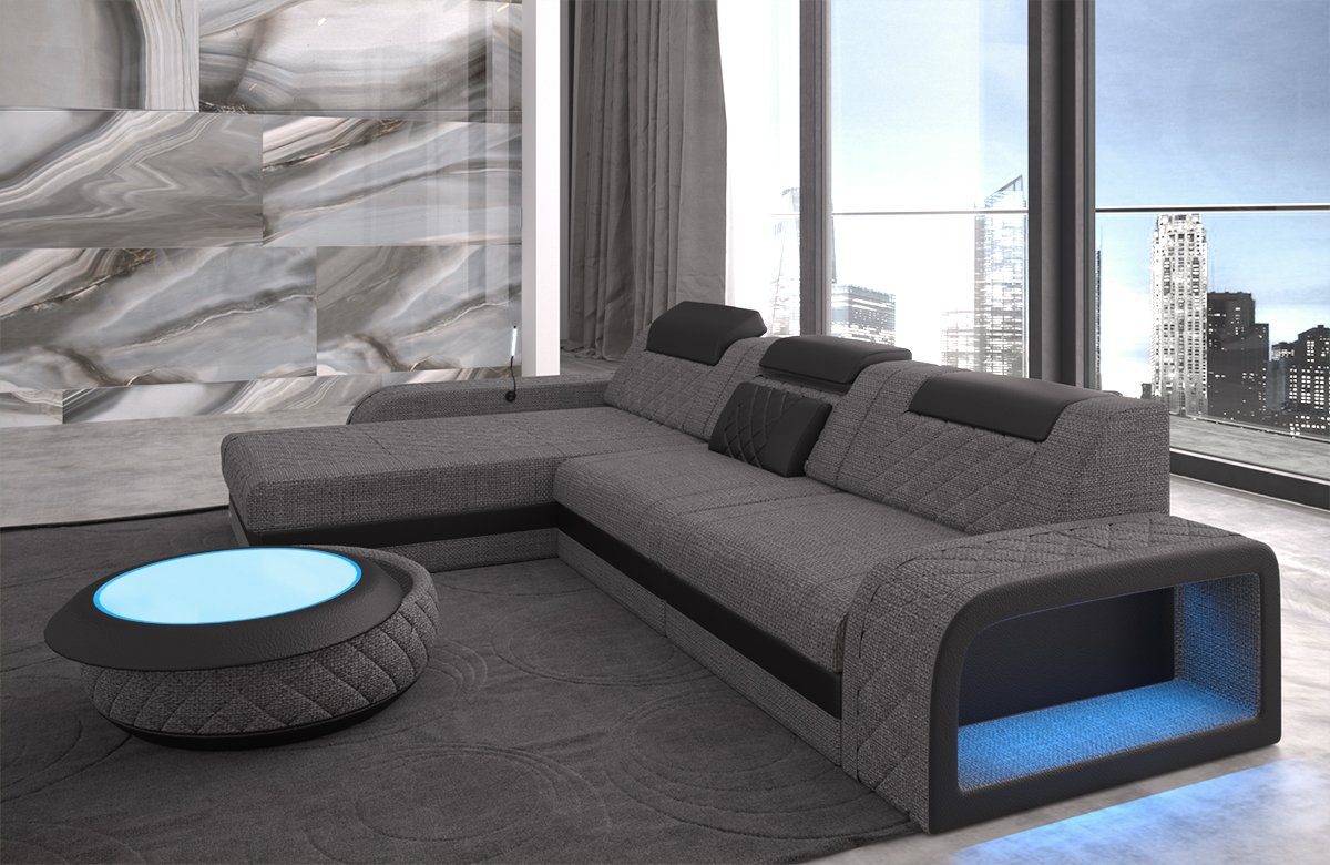Sofa Dreams Ecksofa Stoffsofa Polstercouch Berlin L Form Stoff Sofa Couch, mit LED, wahlweise mit Bettfunktion als Schlafsofa, Designersofa