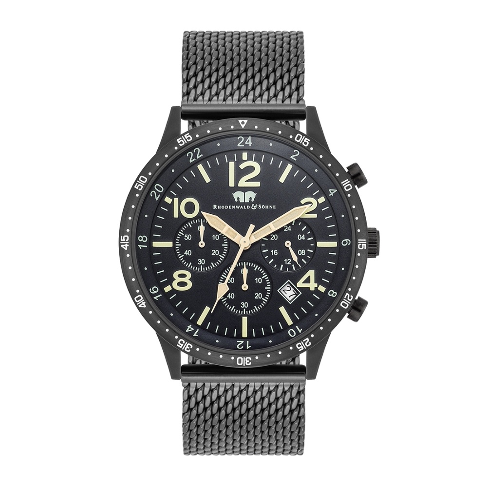 Rhodenwald & Söhne Chronographe Flight Captain en Noir Acier inoxydable en Noir Montre