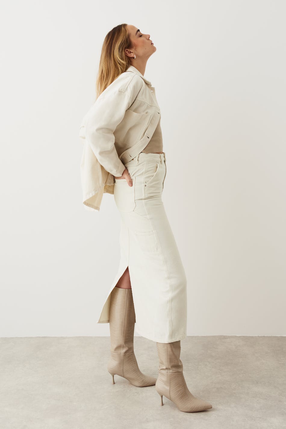 Carpenter long denim skirt