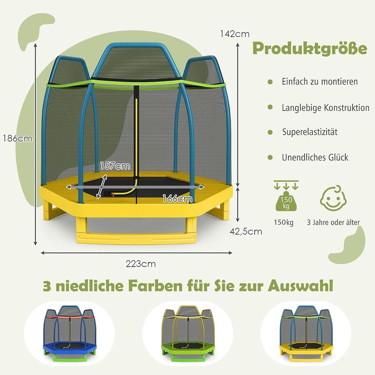 Costway COSTWAY Ø223cm Gartentrampolin mit Sicherheitsnetz