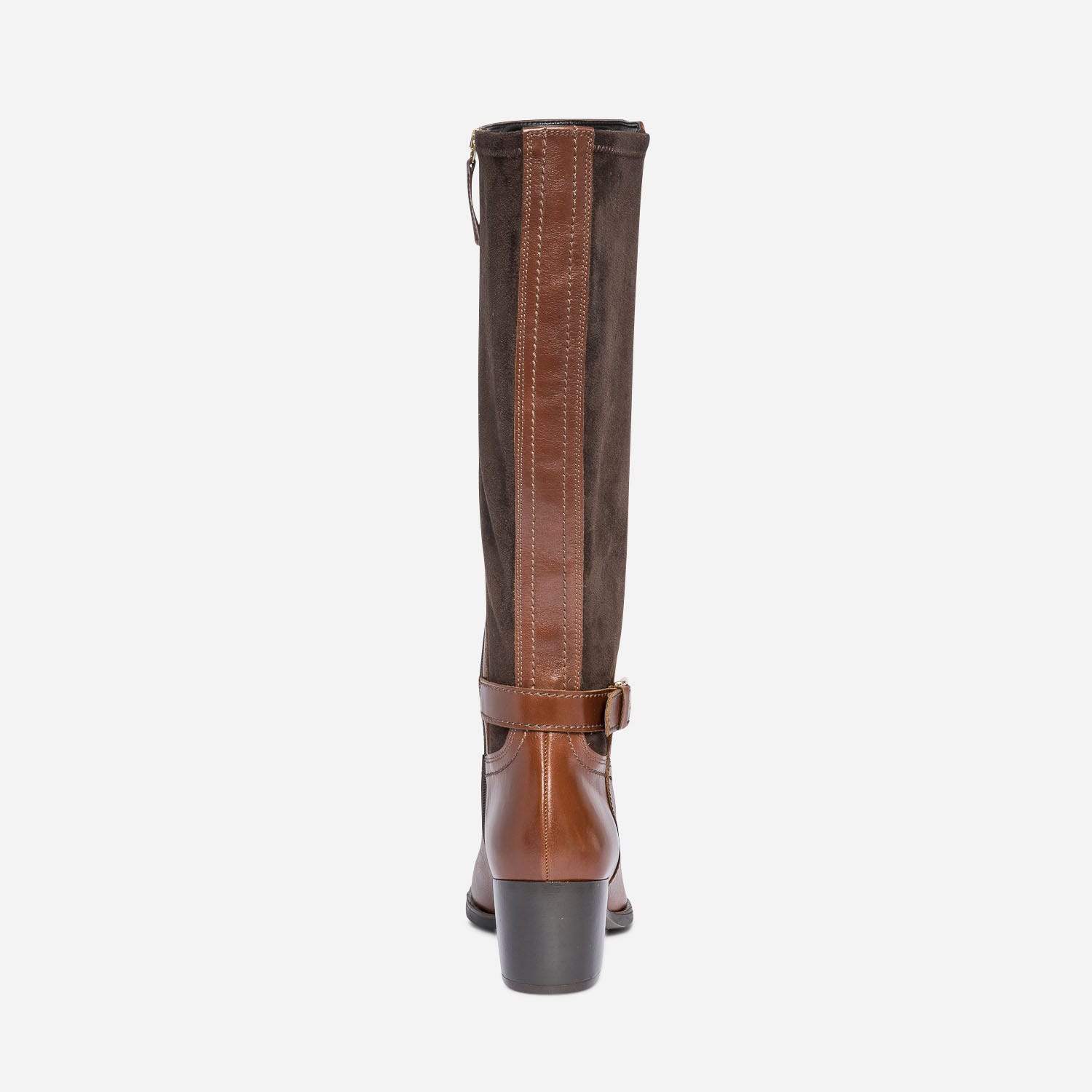 Botte à talon cognac en cuir pour mollet fin