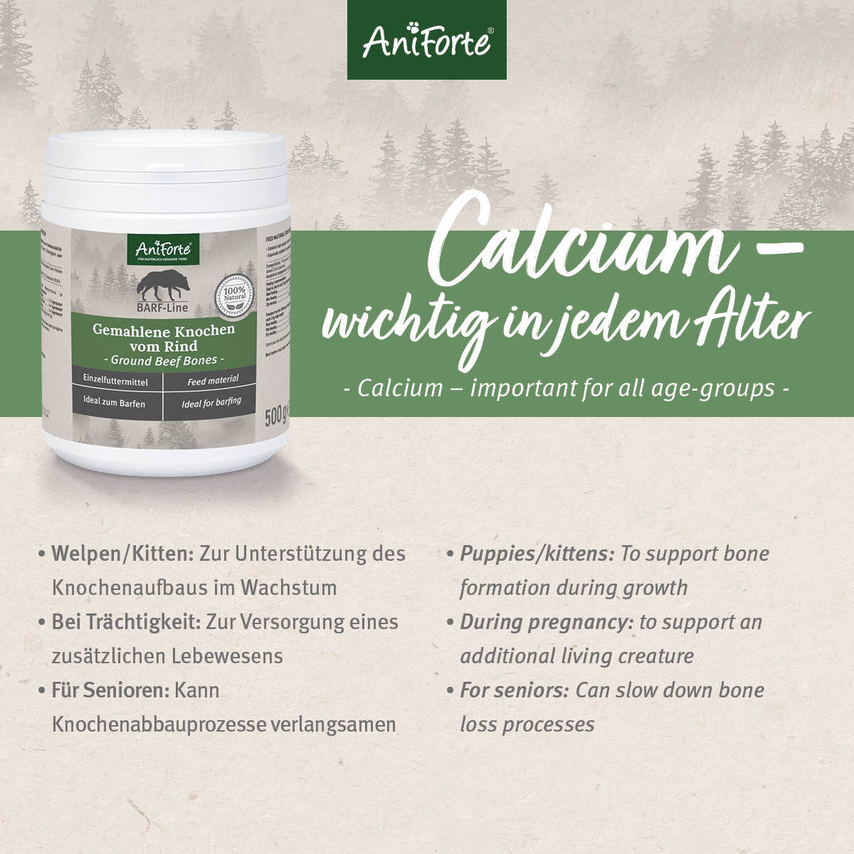 Aniforte Ergänzungsfutter & Aufzucht Aniforte BARF-Line Gemahlene Knochen vom Rind 2 kg