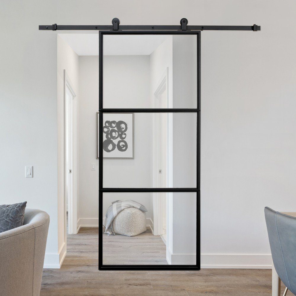 HOME DELUXE Glasschiebetür DIY-Glasschiebetür - STELLAR - 205 x 90 cm Klarglas (Komplettset, inkl. Laufschiene), 8 mm ESG Sicherheitsglas, Schiebetür