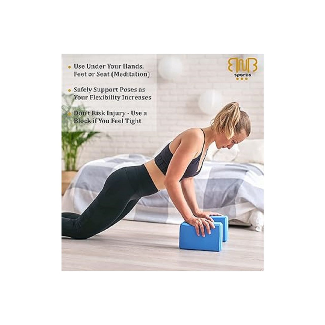 BnB Sports 2er Pack Premium Yoga Blöcke Stabile Sportmatte, rutschfest, Meditation Eva Schaumstoffblock blau