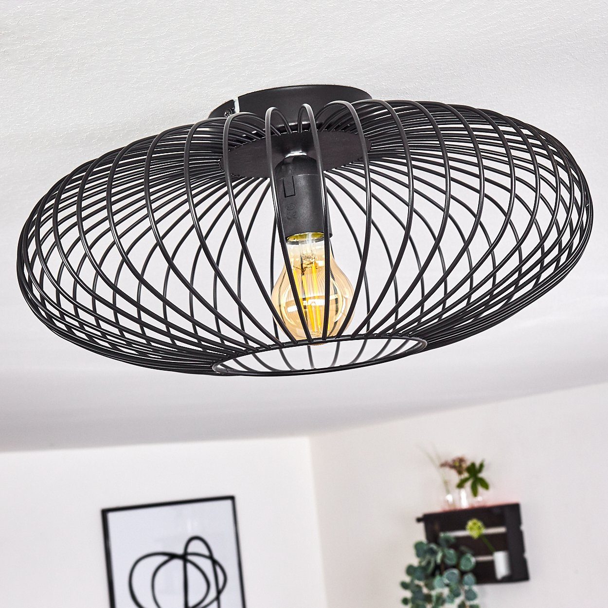hofstein Deckenleuchte Pieris Deckenlampe aus Metall in Schwarz, ohne Leuchtmittel, E27, Leuchte m. Gitter u. Lichteffekt an der Decke