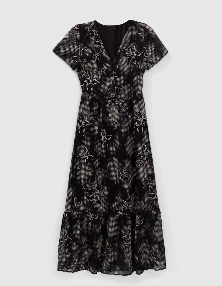 Robe longue noire imprimé dandy flower écru Femme